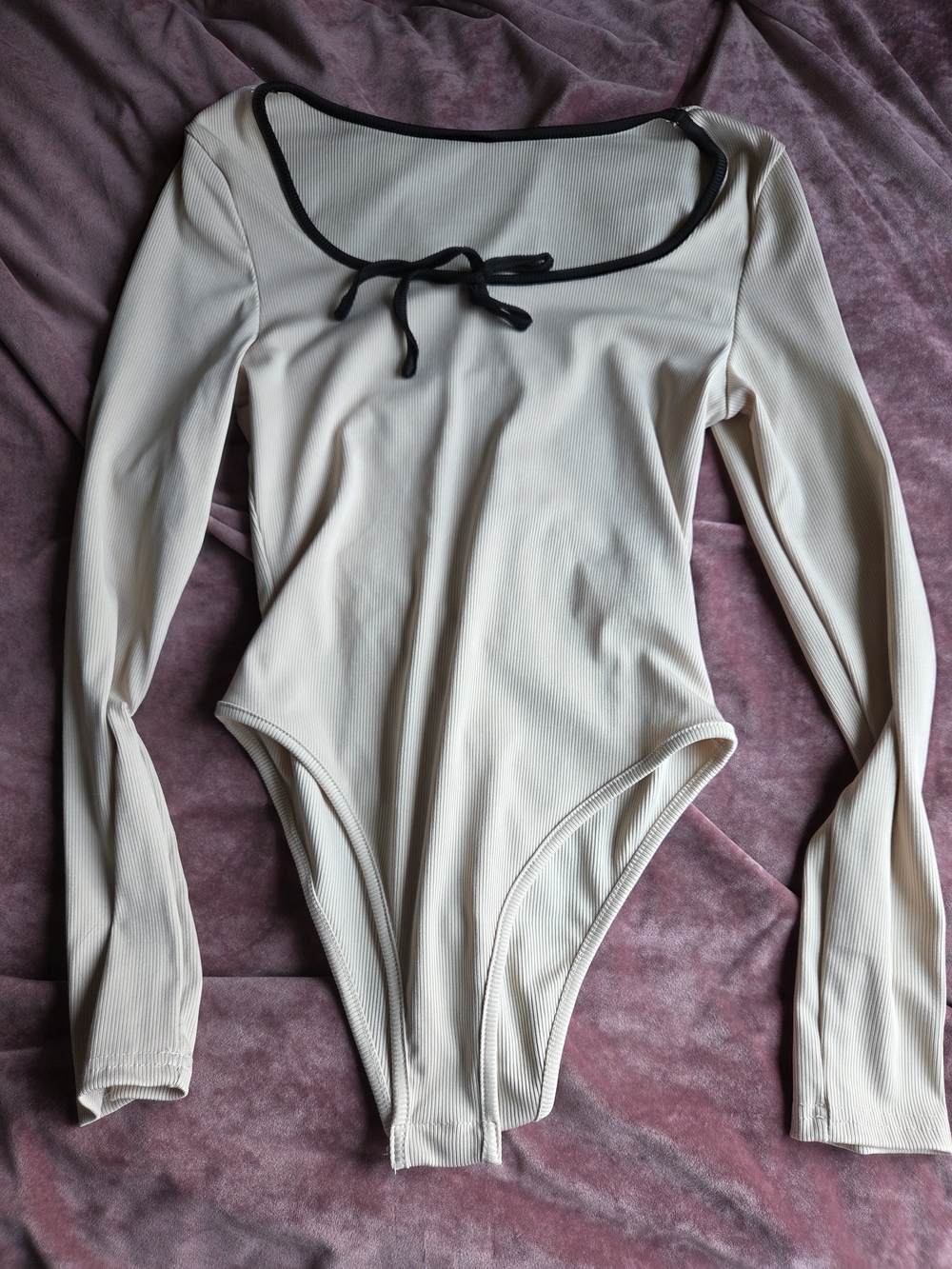 SHEIN Ribbed Long-Sleeve Bodysuit in Beige